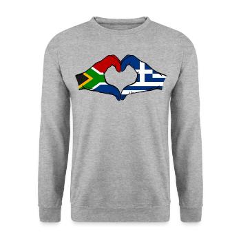 South Africa Greece Flag Hands Heart Shape - Unisex Sweatshirt - salt & pepper - Front - Alina (178cm) & Michal (187cm)