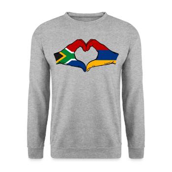 Afrique du Sud Arménie Drapeau Mains Coeur Forme - Sweat-shirt Unisexe - gris chiné - Devant - Alina (178cm) & Michal (187cm)