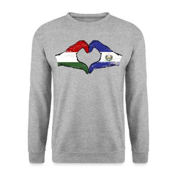 Hongrie El Salvador Drapeau Mains Coeur Forme Utilisé - Sweat-shirt Unisexe - gris chiné - Devant - Alina (178cm) & Michal (187cm)