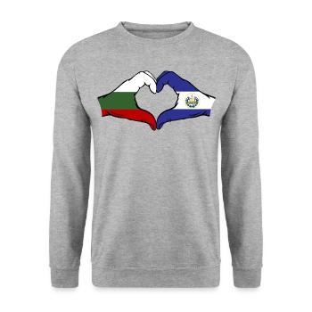 Bulgarie El Salvador Drapeau Mains Coeur Forme - Sweat-shirt Unisexe - gris chiné - Devant - Alina (178cm) & Michal (187cm)