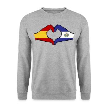Espagne El Salvador Drapeau Mains Coeur Forme - Sweat-shirt Unisexe - gris chiné - Devant - Alina (178cm) & Michal (187cm)