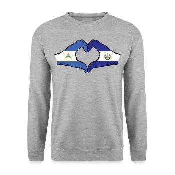 Nicaragua El Salvador Drapeau Mains Coeur Forme - Sweat-shirt Unisexe - gris chiné - Devant - Alina (178cm) & Michal (187cm)