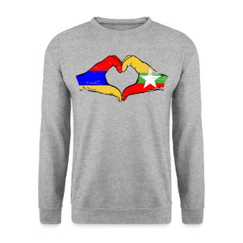Arménie Myanmar drapeau mains forme de coeur utilisé - Sweat-shirt Unisexe - gris chiné - Devant - Alina (178cm) & Michal (187cm)