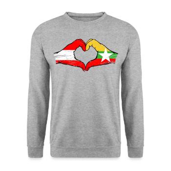 Autriche Myanmar drapeau mains forme de coeur utilisé - Sweat-shirt Unisexe - gris chiné - Devant - Alina (178cm) & Michal (187cm)