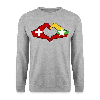 Switzerland Myanmar Flag Hands Heart Shape - Unisex Sweatshirt - salt & pepper - Front - Alina (178cm) & Michal (187cm)