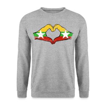 Myanmar flag hands heart shape used - Unisex Sweatshirt - salt & pepper - Front - Alina (178cm) & Michal (187cm)