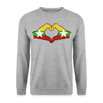 Myanmar Flag Hands Heart Shape - Unisex Sweatshirt - salt & pepper - Front - Alina (178cm) & Michal (187cm)