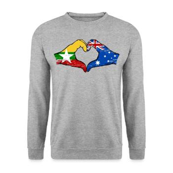 Myanmar Australie drapeau mains forme de coeur utilisé - Sweat-shirt Unisexe - gris chiné - Devant - Alina (178cm) & Michal (187cm)