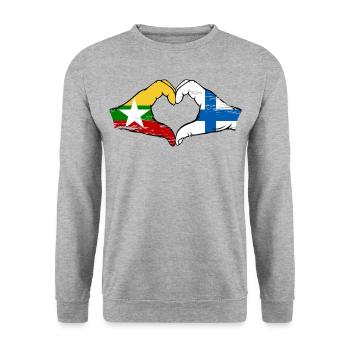 Myanmar Finlande drapeau mains forme de coeur utilisé - Sweat-shirt Unisexe - gris chiné - Devant - Alina (178cm) & Michal (187cm)