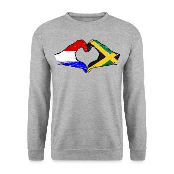 Hollande Jamaïque Drapeau Mains Coeur Forme Utilisé - Sweat-shirt Unisexe - gris chiné - Devant - Alina (178cm) & Michal (187cm)