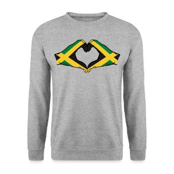 Jamaika Flagge Hände Herzform - Unisex Pullover - Weißgrau meliert - Vorne - Alina (178cm) & Michal (187cm)