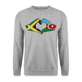 Jamaika Aserbaidschan Hände Herzform used - Unisex Pullover - Weißgrau meliert - Vorne - Alina (178cm) & Michal (187cm)