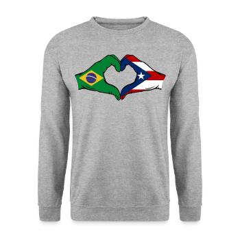 Brasilien Puerto Rico Flagge Hände Herzform - Unisex Pullover - Weißgrau meliert - Vorne - Alina (178cm) & Michal (187cm)