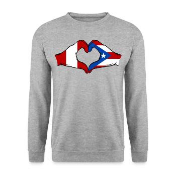 Peru Puerto Rico Flagge Hände Herzform - Unisex Pullover - Weißgrau meliert - Vorne - Alina (178cm) & Michal (187cm)