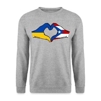 Ukraine Puerto Rico Flag Hands Heart Shape - Unisex Sweatshirt - salt & pepper - Front - Alina (178cm) & Michal (187cm)