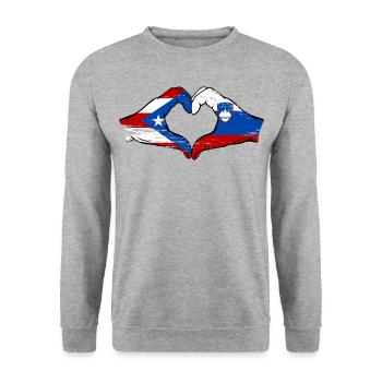 Porto Rico Slovénie drapeau mains forme de coeur utilisé - Sweat-shirt Unisexe - gris chiné - Devant - Alina (178cm) & Michal (187cm)
