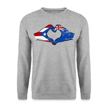 Porto Rico Nouvelle-Zélande drapeau mains forme de coeur utilisé - Sweat-shirt Unisexe - gris chiné - Devant - Alina (178cm) & Michal (187cm)