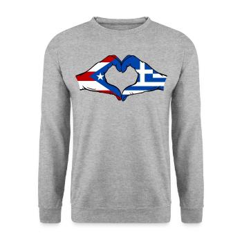 Puerto Rico Greece Flag Hands Heart Shape - Unisex Sweatshirt - salt & pepper - Front - Alina (178cm) & Michal (187cm)