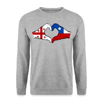 Georgien Chile Flagge Hände Herzform - Unisex Pullover - Weißgrau meliert - Vorne - Alina (178cm) & Michal (187cm)