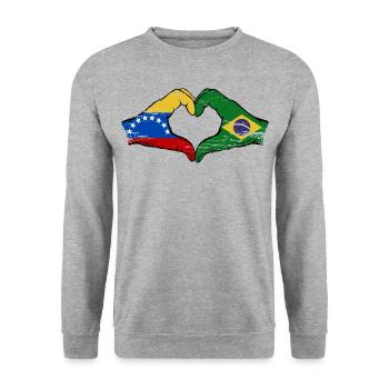 Venezuela Brazil Flag Hands Heart Shape Used - Unisex Sweatshirt - salt & pepper - Front - Alina (178cm) & Michal (187cm)