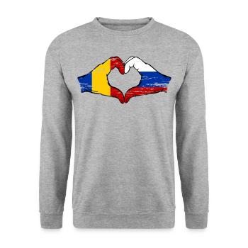 Roumanie Russie Drapeau Mains Coeur Forme Utilisé - Sweat-shirt Unisexe - gris chiné - Devant - Alina (178cm) & Michal (187cm)
