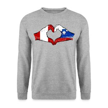 Pérou Slovénie drapeau mains forme de coeur utilisé - Sweat-shirt Unisexe - gris chiné - Devant - Alina (178cm) & Michal (187cm)