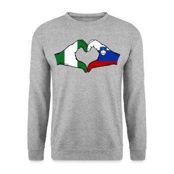 Nigeria Slovénie Drapeau Mains Coeur Forme - Sweat-shirt Unisexe - gris chiné - Devant - Alina (178cm) & Michal (187cm)