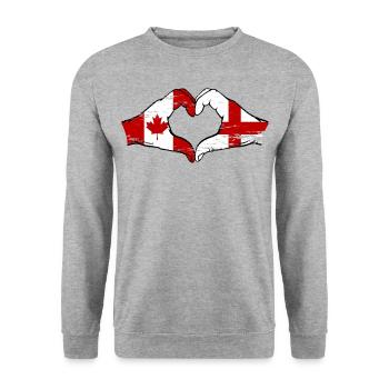 Kanada England Flagge Hände Herzform used - Unisex Pullover - Weißgrau meliert - Vorne - Alina (178cm) & Michal (187cm)