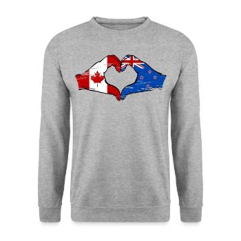 Mains du drapeau du Canada de la Nouvelle-Zélande en forme de coeur utilisé - Sweat-shirt Unisexe - gris chiné - Devant - Alina (178cm) & Michal (187cm)
