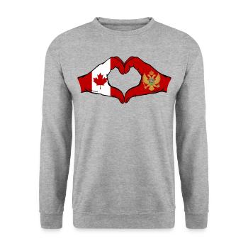 Kanada Montenegro Flagge Hände Herzform - Unisex Pullover - Weißgrau meliert - Vorne - Alina (178cm) & Michal (187cm)