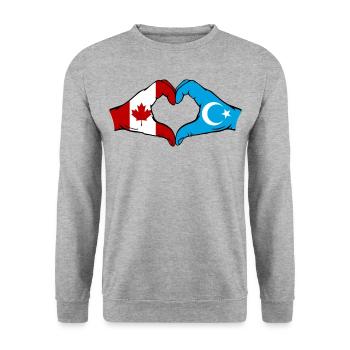 Drapeau ouïghour du Canada en forme de cœur - Sweat-shirt Unisexe - gris chiné - Devant - Alina (178cm) & Michal (187cm)
