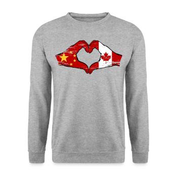 China Canada Flag Hands Heart Shape Used - Unisex Sweatshirt - salt & pepper - Front - Alina (178cm) & Michal (187cm)