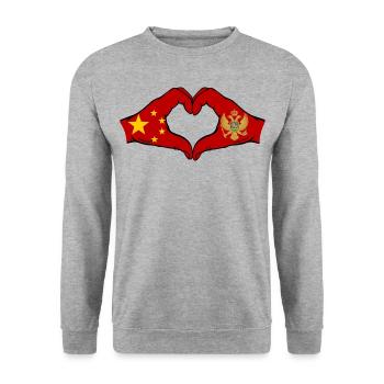 Chine Monténégro drapeau mains forme coeur - Sweat-shirt Unisexe - gris chiné - Devant - Alina (178cm) & Michal (187cm)