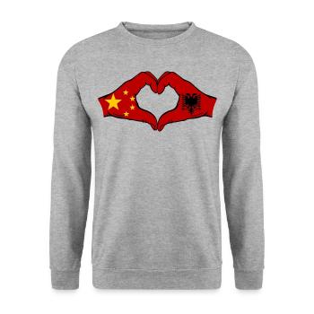 China Albania Flag Hands Heart Shape - Unisex Sweatshirt - salt & pepper - Front - Alina (178cm) & Michal (187cm)