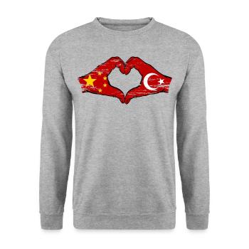 China Turkey Flag Hands Heart Shape Used - Unisex Sweatshirt - salt & pepper - Front - Alina (178cm) & Michal (187cm)