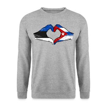 Estonia Cuba Flag Hands Heart Shape Used - Unisex Sweatshirt - salt & pepper - Front - Alina (178cm) & Michal (187cm)