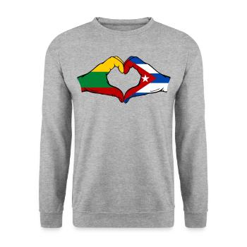 Lituanie Cuba Drapeau Mains Coeur Forme - Sweat-shirt Unisexe - gris chiné - Devant - Alina (178cm) & Michal (187cm)