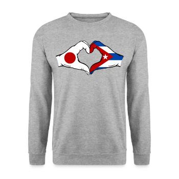 Japan Kuba Flagge Hände Herzform - Unisex Pullover - Weißgrau meliert - Vorne - Alina (178cm) & Michal (187cm)