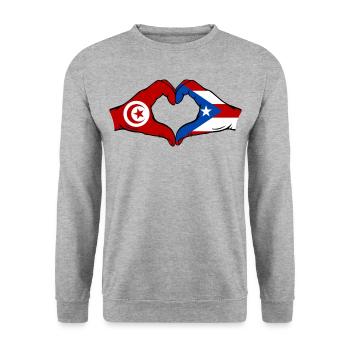 Tunesien Puerto Rico Flagge Hände Herzform - Unisex Pullover - Weißgrau meliert - Vorne - Alina (178cm) & Michal (187cm)