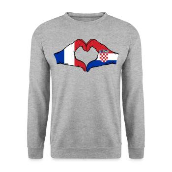 France Croatia Flag Hands Heart Shape - Unisex Sweatshirt - salt & pepper - Front - Alina (178cm) & Michal (187cm)
