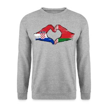 Croatia Belarus Flag Hands Heart Shape Used - Unisex Sweatshirt - salt & pepper - Front - Alina (178cm) & Michal (187cm)