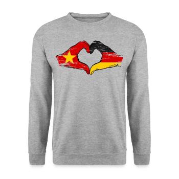 Vietnam Deutschland Flagge Hände Herzform used - Unisex Pullover - Weißgrau meliert - Vorne - Alina (178cm) & Michal (187cm)