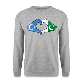 Uyghur Pakistan flag hands heart shape used - Unisex Sweatshirt - salt & pepper - Front - Alina (178cm) & Michal (187cm)