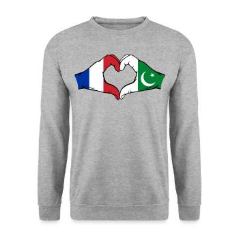 Frankreich Pakistan Flagge Hände Herzform - Unisex Pullover - Weißgrau meliert - Vorne - Alina (178cm) & Michal (187cm)