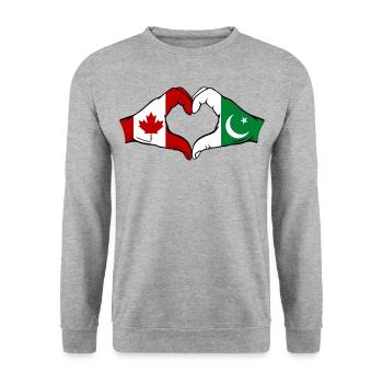 Canada Pakistan Flag Hands Heart Shape - Uniseks sweater - witgrijs gemêleerd - Voor - Alina (178cm) & Michal (187cm)