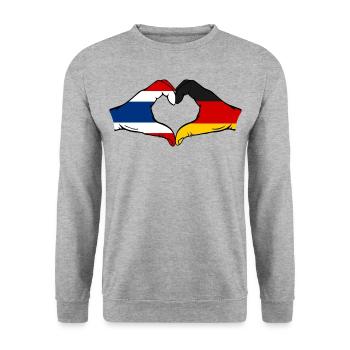 Thailand Germany Flag Hands Heart Shape - Unisex Sweatshirt - salt & pepper - Front - Alina (178cm) & Michal (187cm)