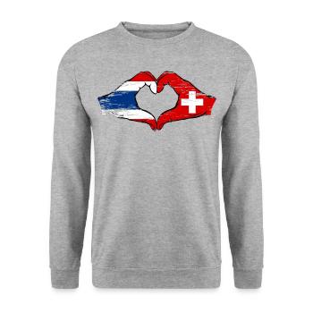 Thaïlande Suisse Drapeau Mains Coeur Forme Utilisé - Sweat-shirt Unisexe - gris chiné - Devant - Alina (178cm) & Michal (187cm)
