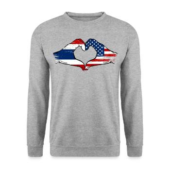 Thailand USA Flag Hands Heart Shape Used - Unisex Sweatshirt - salt & pepper - Front - Alina (178cm) & Michal (187cm)