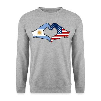 Argentine États-Unis Drapeau Mains Coeur Forme - Sweat-shirt Unisexe - gris chiné - Devant - Alina (178cm) & Michal (187cm)