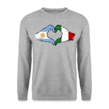 Argentina Italy Flag Hands Heart Shape Used - Unisex Sweatshirt - salt & pepper - Front - Alina (178cm) & Michal (187cm)